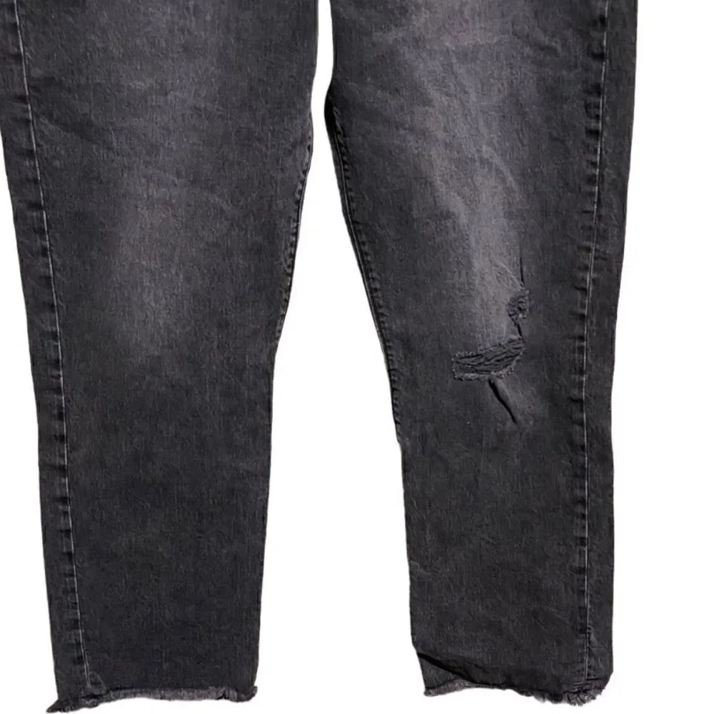 LOFT- THE STRAIGHT CROP Black Wash Semi Distressed Raw Hem Jeans, Size 12/ 31